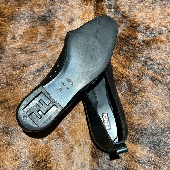 Fendi Black Jelly/Black Embellished PeepToe Ballet Flats Size 38/7-7.5.  B73 - Picture 8 of 11